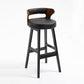 Scandinavian Wood Round Seat Stool Faux Leather Low Back Upholstered Counter Stool Black 1 Piece Clearhalo 'Bar Furniture' 'Bar Stools' 'bar_stools' 'furn' 'furn_bar_stools' 'Furniture' 'Kitchen & Dining Furniture' 5847581