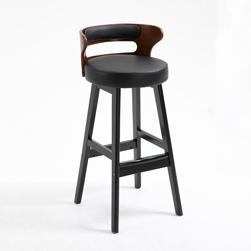 Scandinavian Wood Round Seat Stool Faux Leather Low Back Upholstered Counter Stool Black 1 Piece Clearhalo 'Bar Furniture' 'Bar Stools' 'bar_stools' 'furn' 'furn_bar_stools' 'Furniture' 'Kitchen & Dining Furniture' 5847581