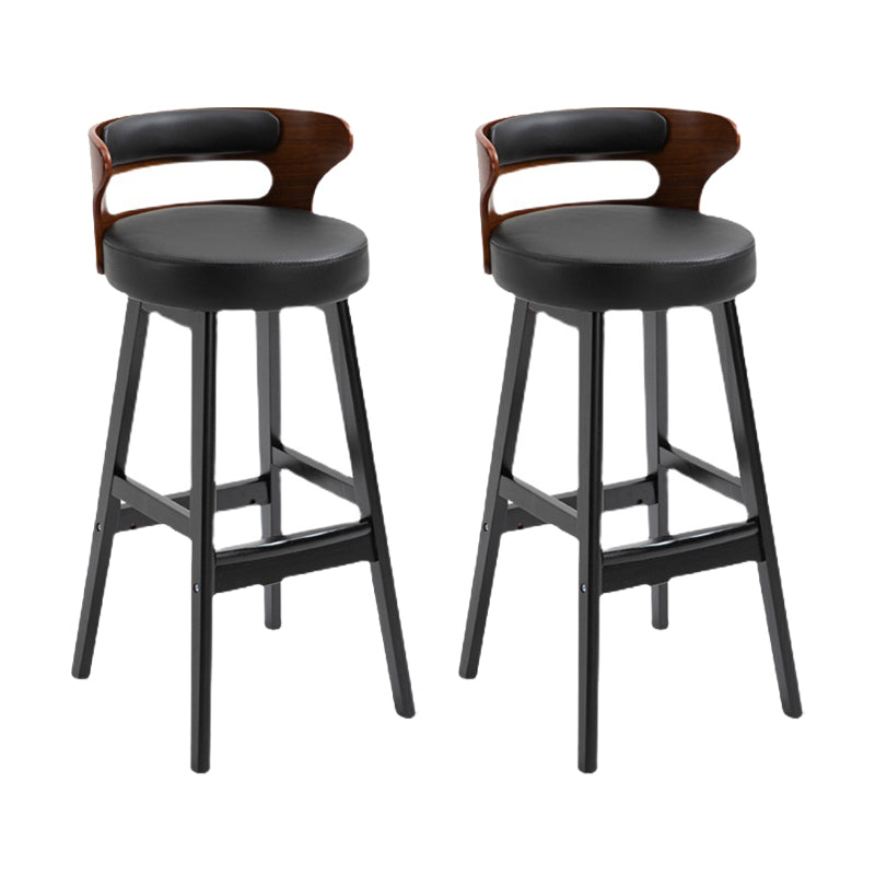 Scandinavian Wood Round Seat Stool Faux Leather Low Back Upholstered Counter Stool Black 2 Piece Set Clearhalo 'Bar Furniture' 'Bar Stools' 'bar_stools' 'furn' 'furn_bar_stools' 'Furniture' 'Kitchen & Dining Furniture' 5847582