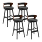 Scandinavian Wood Round Seat Stool Faux Leather Low Back Upholstered Counter Stool Black 4 Piece Set Clearhalo 'Bar Furniture' 'Bar Stools' 'bar_stools' 'furn' 'furn_bar_stools' 'Furniture' 'Kitchen & Dining Furniture' 5847583