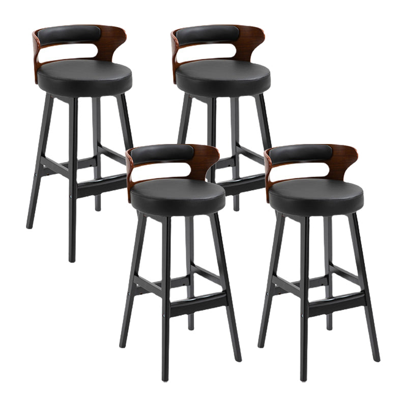 Scandinavian Wood Round Seat Stool Faux Leather Low Back Upholstered Counter Stool Black 4 Piece Set Clearhalo 'Bar Furniture' 'Bar Stools' 'bar_stools' 'furn' 'furn_bar_stools' 'Furniture' 'Kitchen & Dining Furniture' 5847583