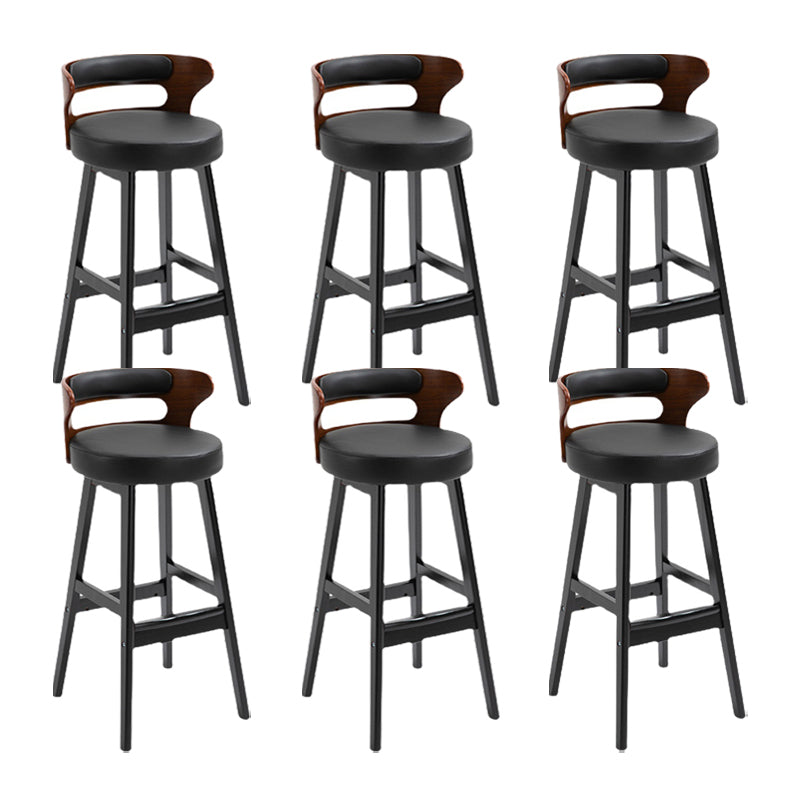 Scandinavian Wood Round Seat Stool Faux Leather Low Back Upholstered Counter Stool Black 6 Piece Set Clearhalo 'Bar Furniture' 'Bar Stools' 'bar_stools' 'furn' 'furn_bar_stools' 'Furniture' 'Kitchen & Dining Furniture' 5847584