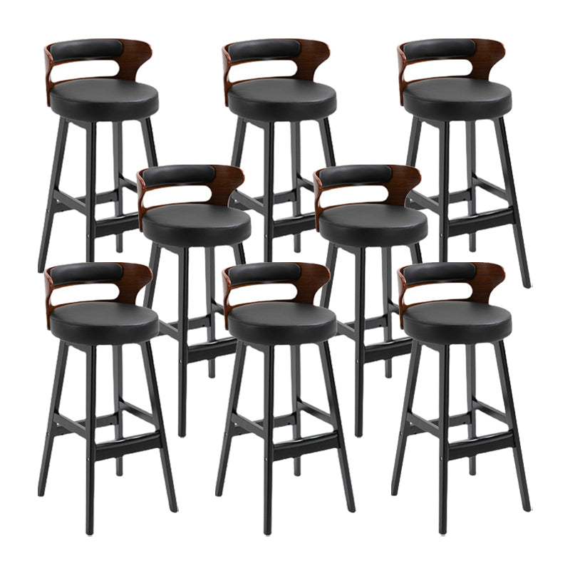 Scandinavian Wood Round Seat Stool Faux Leather Low Back Upholstered Counter Stool Black 8 Piece Set Clearhalo 'Bar Furniture' 'Bar Stools' 'bar_stools' 'furn' 'furn_bar_stools' 'Furniture' 'Kitchen & Dining Furniture' 5847585