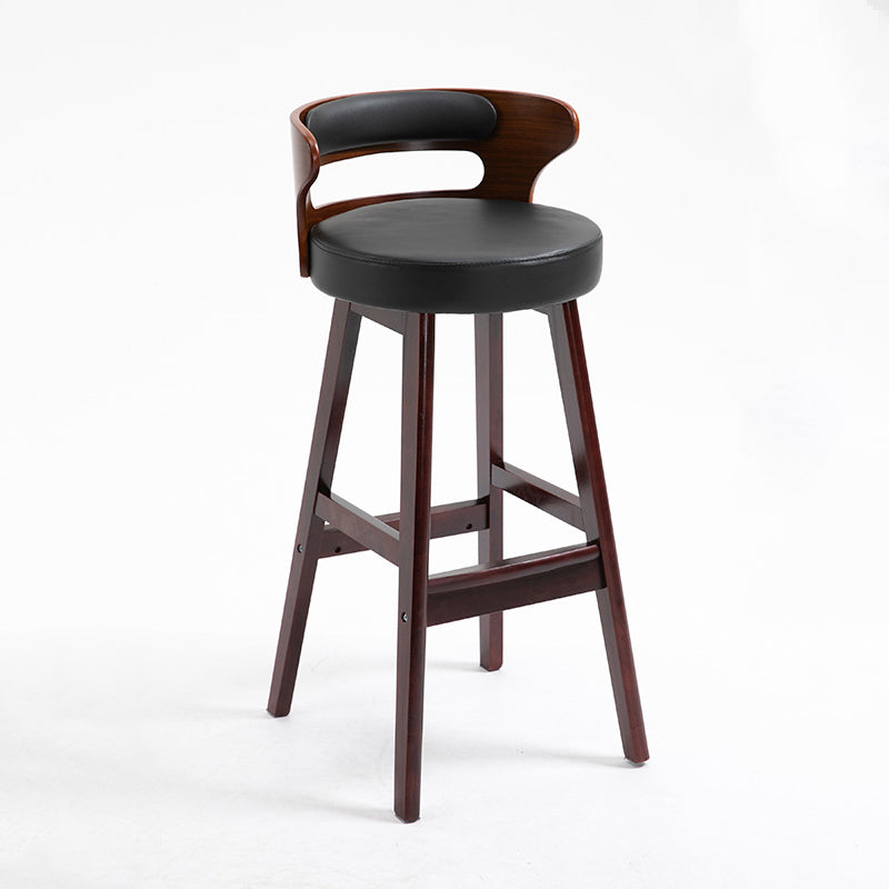 Scandinavian Wood Round Seat Stool Faux Leather Low Back Upholstered Counter Stool Black Red 1 Piece Clearhalo 'Bar Furniture' 'Bar Stools' 'bar_stools' 'furn' 'furn_bar_stools' 'Furniture' 'Kitchen & Dining Furniture' 5847586