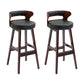 Scandinavian Wood Round Seat Stool Faux Leather Low Back Upholstered Counter Stool Black Red 2 Piece Set Clearhalo 'Bar Furniture' 'Bar Stools' 'bar_stools' 'furn' 'furn_bar_stools' 'Furniture' 'Kitchen & Dining Furniture' 5847587