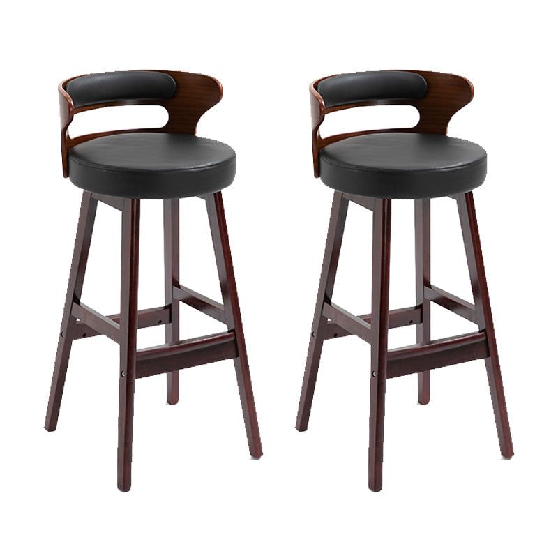 Scandinavian Wood Round Seat Stool Faux Leather Low Back Upholstered Counter Stool Black Red 2 Piece Set Clearhalo 'Bar Furniture' 'Bar Stools' 'bar_stools' 'furn' 'furn_bar_stools' 'Furniture' 'Kitchen & Dining Furniture' 5847587