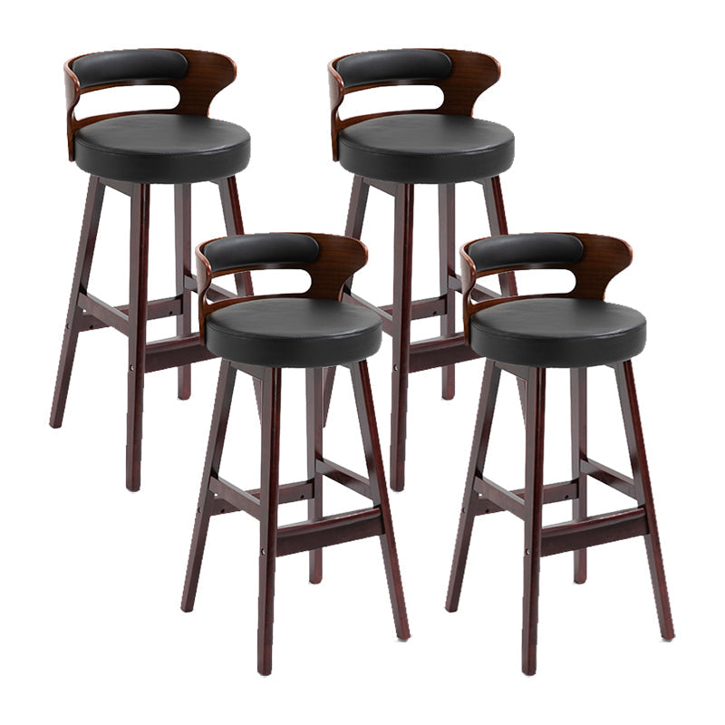 Scandinavian Wood Round Seat Stool Faux Leather Low Back Upholstered Counter Stool Black Red 4 Piece Set Clearhalo 'Bar Furniture' 'Bar Stools' 'bar_stools' 'furn' 'furn_bar_stools' 'Furniture' 'Kitchen & Dining Furniture' 5847588