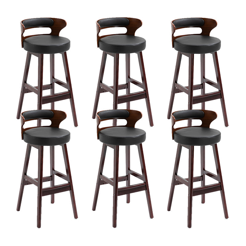 Scandinavian Wood Round Seat Stool Faux Leather Low Back Upholstered Counter Stool Black Red 6 Piece Set Clearhalo 'Bar Furniture' 'Bar Stools' 'bar_stools' 'furn' 'furn_bar_stools' 'Furniture' 'Kitchen & Dining Furniture' 5847589