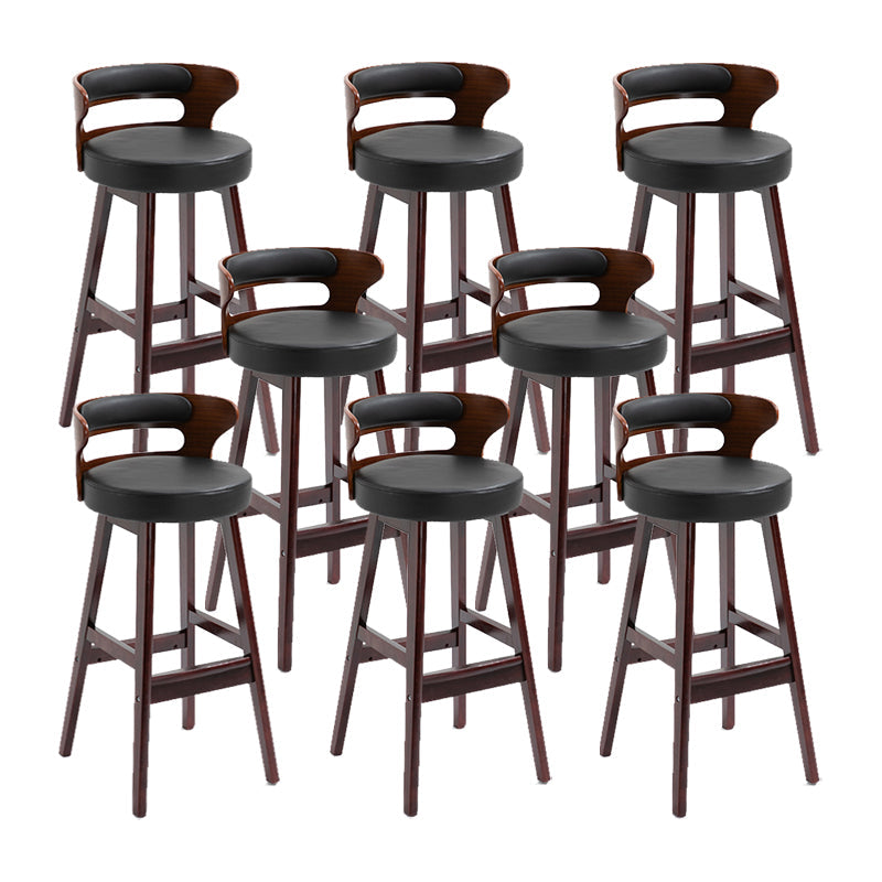 Scandinavian Wood Round Seat Stool Faux Leather Low Back Upholstered Counter Stool Black Red 8 Piece Set Clearhalo 'Bar Furniture' 'Bar Stools' 'bar_stools' 'furn' 'furn_bar_stools' 'Furniture' 'Kitchen & Dining Furniture' 5847590