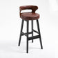 Scandinavian Wood Round Seat Stool Faux Leather Low Back Upholstered Counter Stool Brown Black 1 Piece Clearhalo 'Bar Furniture' 'Bar Stools' 'bar_stools' 'furn' 'furn_bar_stools' 'Furniture' 'Kitchen & Dining Furniture' 5847591