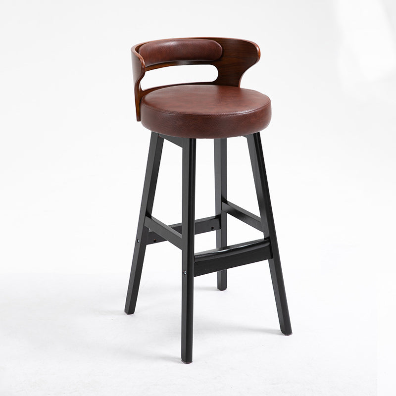 Scandinavian Wood Round Seat Stool Faux Leather Low Back Upholstered Counter Stool Brown Black 1 Piece Clearhalo 'Bar Furniture' 'Bar Stools' 'bar_stools' 'furn' 'furn_bar_stools' 'Furniture' 'Kitchen & Dining Furniture' 5847591