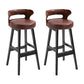 Scandinavian Wood Round Seat Stool Faux Leather Low Back Upholstered Counter Stool Brown Black 2 Piece Set Clearhalo 'Bar Furniture' 'Bar Stools' 'bar_stools' 'furn' 'furn_bar_stools' 'Furniture' 'Kitchen & Dining Furniture' 5847592