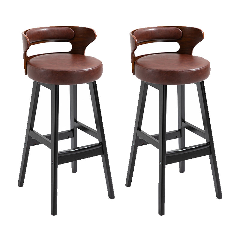 Scandinavian Wood Round Seat Stool Faux Leather Low Back Upholstered Counter Stool Brown Black 2 Piece Set Clearhalo 'Bar Furniture' 'Bar Stools' 'bar_stools' 'furn' 'furn_bar_stools' 'Furniture' 'Kitchen & Dining Furniture' 5847592
