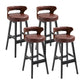 Scandinavian Wood Round Seat Stool Faux Leather Low Back Upholstered Counter Stool Brown Black 4 Piece Set Clearhalo 'Bar Furniture' 'Bar Stools' 'bar_stools' 'furn' 'furn_bar_stools' 'Furniture' 'Kitchen & Dining Furniture' 5847593