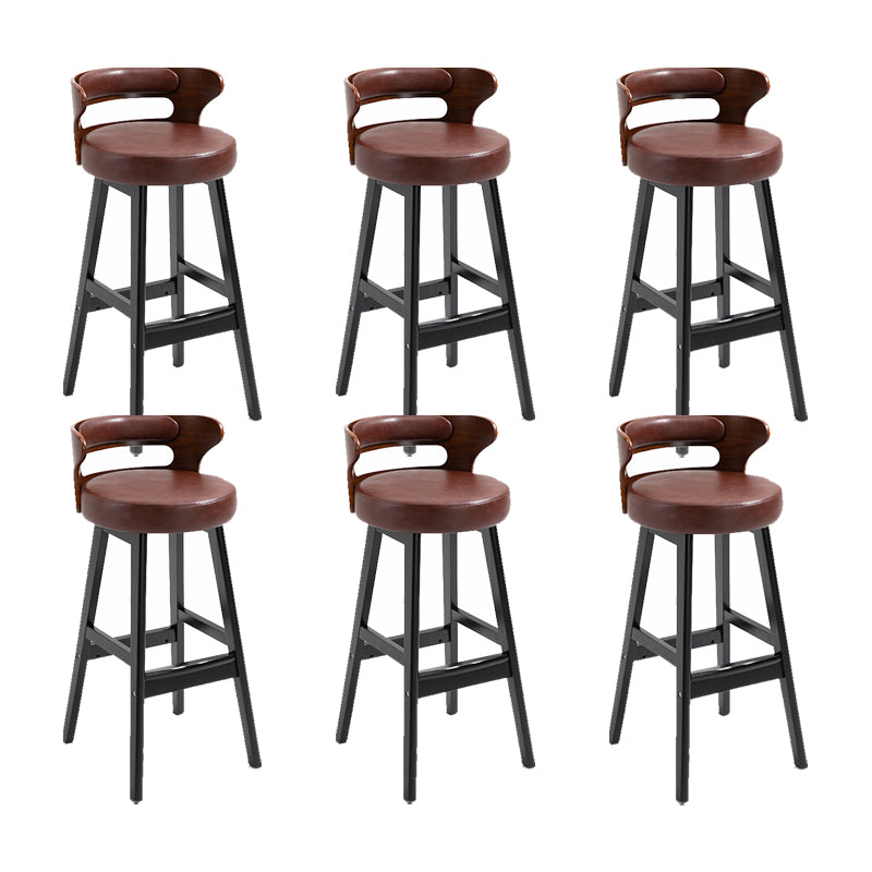 Scandinavian Wood Round Seat Stool Faux Leather Low Back Upholstered Counter Stool Brown Black 6 Piece Set Clearhalo 'Bar Furniture' 'Bar Stools' 'bar_stools' 'furn' 'furn_bar_stools' 'Furniture' 'Kitchen & Dining Furniture' 5847594