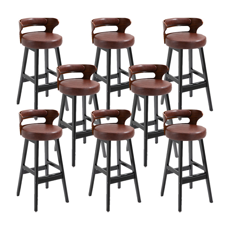 Scandinavian Wood Round Seat Stool Faux Leather Low Back Upholstered Counter Stool Brown Black 8 Piece Set Clearhalo 'Bar Furniture' 'Bar Stools' 'bar_stools' 'furn' 'furn_bar_stools' 'Furniture' 'Kitchen & Dining Furniture' 5847595