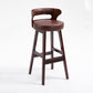 Scandinavian Wood Round Seat Stool Faux Leather Low Back Upholstered Counter Stool Brown Red 1 Piece Clearhalo 'Bar Furniture' 'Bar Stools' 'bar_stools' 'furn' 'furn_bar_stools' 'Furniture' 'Kitchen & Dining Furniture' 5847596