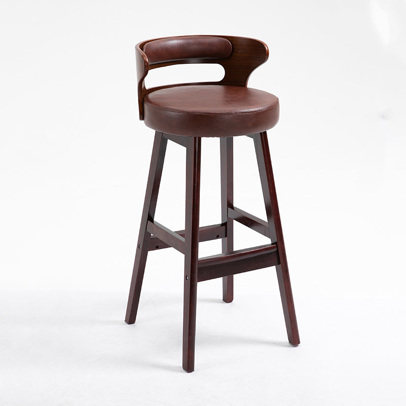 Scandinavian Wood Round Seat Stool Faux Leather Low Back Upholstered Counter Stool Brown Red 1 Piece Clearhalo 'Bar Furniture' 'Bar Stools' 'bar_stools' 'furn' 'furn_bar_stools' 'Furniture' 'Kitchen & Dining Furniture' 5847596