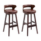 Scandinavian Wood Round Seat Stool Faux Leather Low Back Upholstered Counter Stool Brown Red 2 Piece Set Clearhalo 'Bar Furniture' 'Bar Stools' 'bar_stools' 'furn' 'furn_bar_stools' 'Furniture' 'Kitchen & Dining Furniture' 5847597
