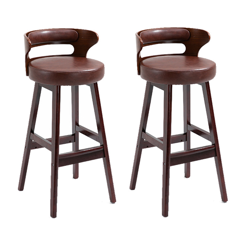 Scandinavian Wood Round Seat Stool Faux Leather Low Back Upholstered Counter Stool Brown Red 2 Piece Set Clearhalo 'Bar Furniture' 'Bar Stools' 'bar_stools' 'furn' 'furn_bar_stools' 'Furniture' 'Kitchen & Dining Furniture' 5847597