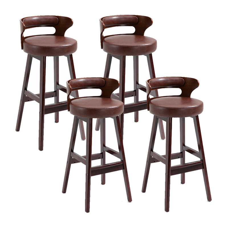 Scandinavian Wood Round Seat Stool Faux Leather Low Back Upholstered Counter Stool Brown Red 4 Piece Set Clearhalo 'Bar Furniture' 'Bar Stools' 'bar_stools' 'furn' 'furn_bar_stools' 'Furniture' 'Kitchen & Dining Furniture' 5847598