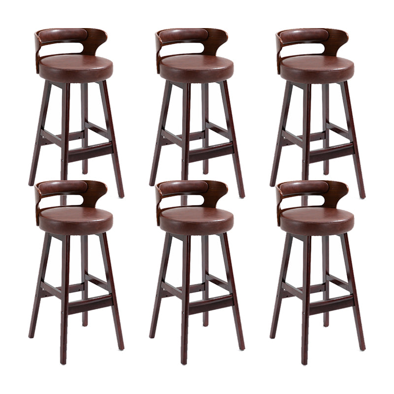 Scandinavian Wood Round Seat Stool Faux Leather Low Back Upholstered Counter Stool Brown Red 6 Piece Set Clearhalo 'Bar Furniture' 'Bar Stools' 'bar_stools' 'furn' 'furn_bar_stools' 'Furniture' 'Kitchen & Dining Furniture' 5847599