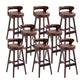 Scandinavian Wood Round Seat Stool Faux Leather Low Back Upholstered Counter Stool Brown Red 8 Piece Set Clearhalo 'Bar Furniture' 'Bar Stools' 'bar_stools' 'furn' 'furn_bar_stools' 'Furniture' 'Kitchen & Dining Furniture' 5847600