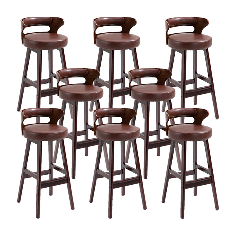Scandinavian Wood Round Seat Stool Faux Leather Low Back Upholstered Counter Stool Brown Red 8 Piece Set Clearhalo 'Bar Furniture' 'Bar Stools' 'bar_stools' 'furn' 'furn_bar_stools' 'Furniture' 'Kitchen & Dining Furniture' 5847600