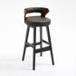 Scandinavian Wood Round Seat Stool Faux Leather Low Back Upholstered Counter Stool Dark Brown Black 1 Piece Clearhalo 'Bar Furniture' 'Bar Stools' 'bar_stools' 'furn' 'furn_bar_stools' 'Furniture' 'Kitchen & Dining Furniture' 5847601