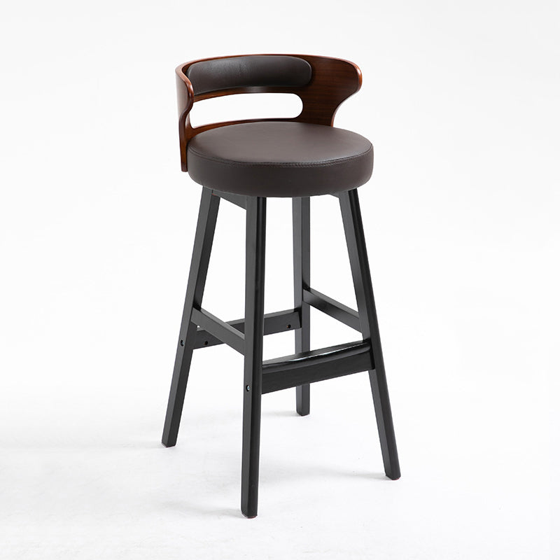 Scandinavian Wood Round Seat Stool Faux Leather Low Back Upholstered Counter Stool Dark Brown Black 1 Piece Clearhalo 'Bar Furniture' 'Bar Stools' 'bar_stools' 'furn' 'furn_bar_stools' 'Furniture' 'Kitchen & Dining Furniture' 5847601