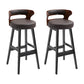 Scandinavian Wood Round Seat Stool Faux Leather Low Back Upholstered Counter Stool Dark Brown Black 2 Piece Set Clearhalo 'Bar Furniture' 'Bar Stools' 'bar_stools' 'furn' 'furn_bar_stools' 'Furniture' 'Kitchen & Dining Furniture' 5847602