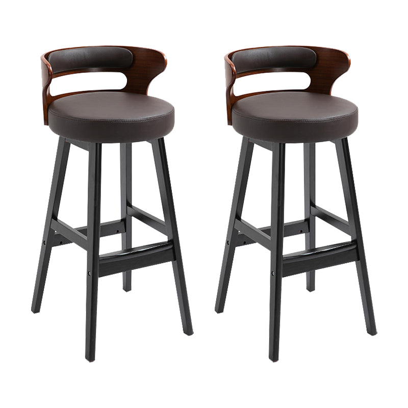 Scandinavian Wood Round Seat Stool Faux Leather Low Back Upholstered Counter Stool Dark Brown Black 2 Piece Set Clearhalo 'Bar Furniture' 'Bar Stools' 'bar_stools' 'furn' 'furn_bar_stools' 'Furniture' 'Kitchen & Dining Furniture' 5847602