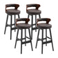 Scandinavian Wood Round Seat Stool Faux Leather Low Back Upholstered Counter Stool Dark Brown Black 4 Piece Set Clearhalo 'Bar Furniture' 'Bar Stools' 'bar_stools' 'furn' 'furn_bar_stools' 'Furniture' 'Kitchen & Dining Furniture' 5847603