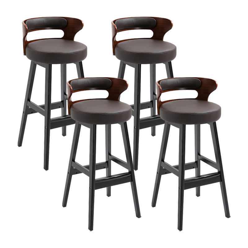 Scandinavian Wood Round Seat Stool Faux Leather Low Back Upholstered Counter Stool Dark Brown Black 4 Piece Set Clearhalo 'Bar Furniture' 'Bar Stools' 'bar_stools' 'furn' 'furn_bar_stools' 'Furniture' 'Kitchen & Dining Furniture' 5847603