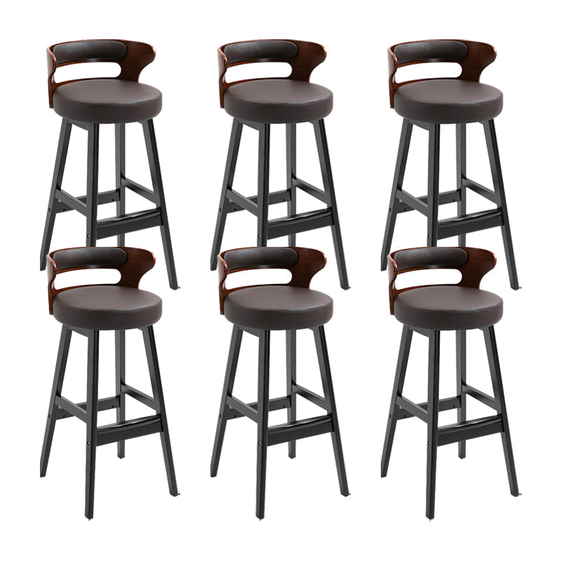 Scandinavian Wood Round Seat Stool Faux Leather Low Back Upholstered Counter Stool Dark Brown Black 6 Piece Set Clearhalo 'Bar Furniture' 'Bar Stools' 'bar_stools' 'furn' 'furn_bar_stools' 'Furniture' 'Kitchen & Dining Furniture' 5847604