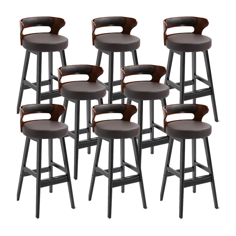 Scandinavian Wood Round Seat Stool Faux Leather Low Back Upholstered Counter Stool Dark Brown Black 8 Piece Set Clearhalo 'Bar Furniture' 'Bar Stools' 'bar_stools' 'furn' 'furn_bar_stools' 'Furniture' 'Kitchen & Dining Furniture' 5847605