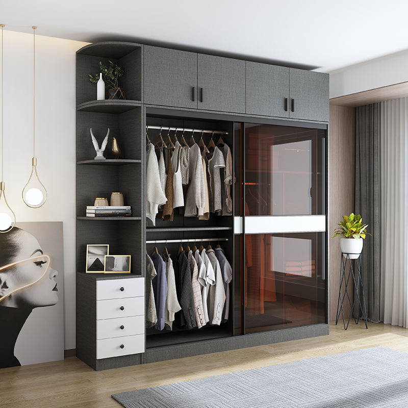 Grey Wardrobe Cabinet Contemporary Wooden Wardrobe Armoire for Home