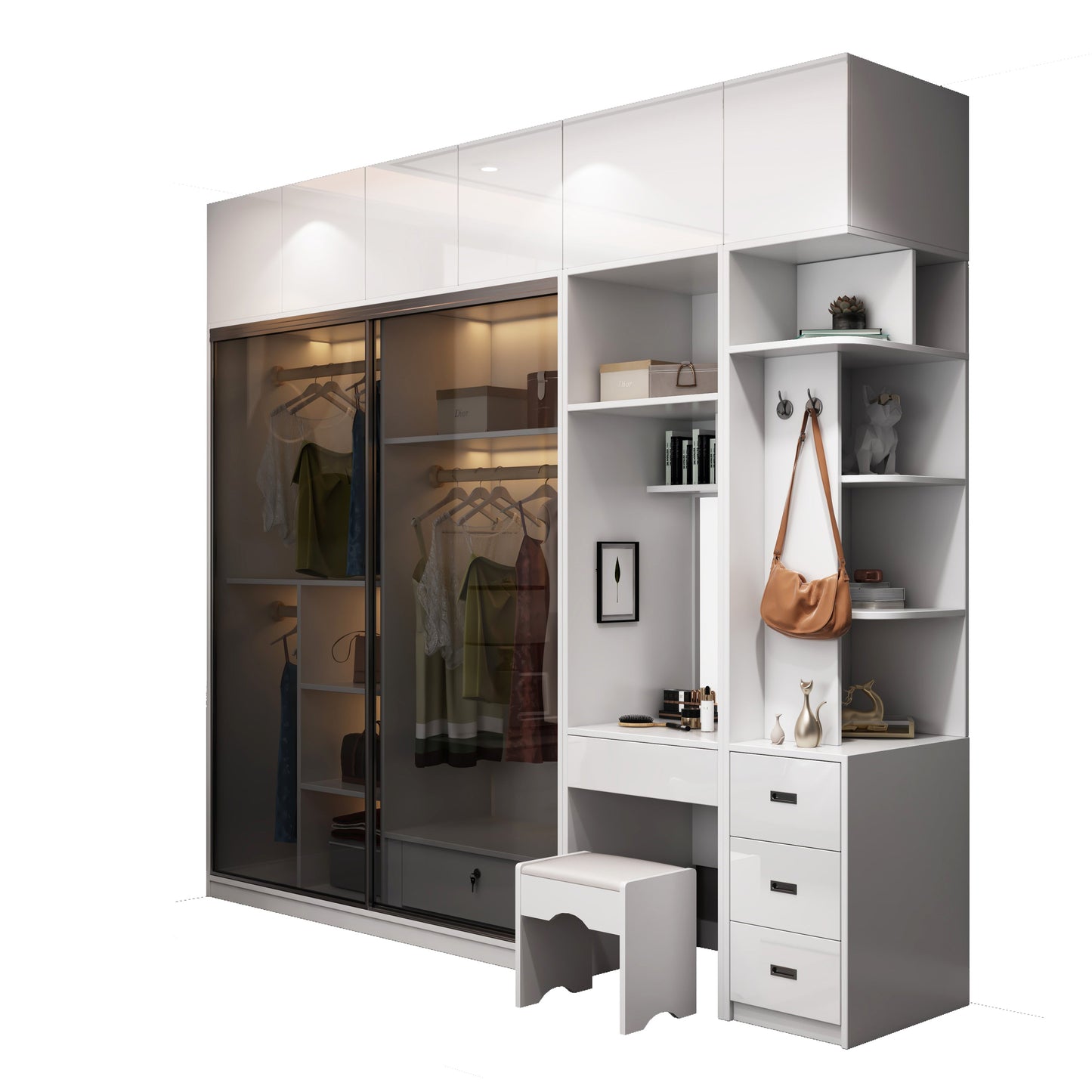 Hout- en glazen garderobe Armoire eigentijdse schuifgarderobe kast