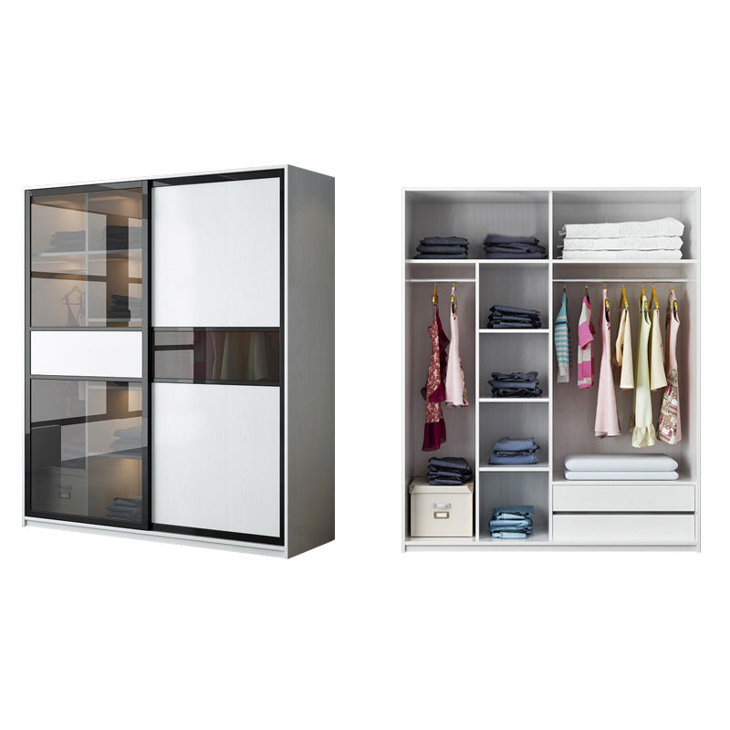 Contemporary Wardrobe Closet Wood and Glass Wardrobe Armoire