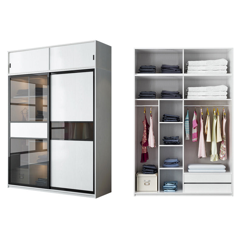 Contemporary Wardrobe Closet Wood and Glass Wardrobe Armoire