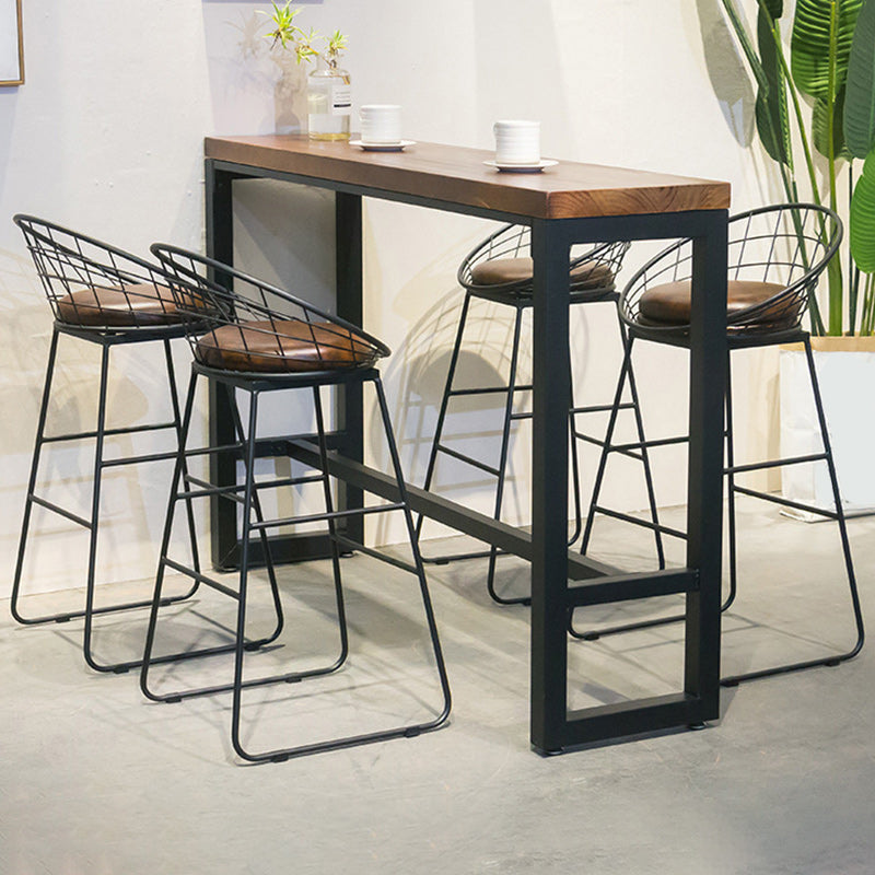 Industrial Style 1/2/3/5 Pieces Bar Table Set Rectangle Bar Table with High Wood Stools 5 Pieces: Table, 4 Brown Stools Clearhalo 'Bar Furniture' 'furn' 'furn_home_bar_bar_sets' 'Furniture' 'Home Bars & Bar Sets' 'home_bar_bar_sets' 'Kitchen & Dining Furniture' 5848096