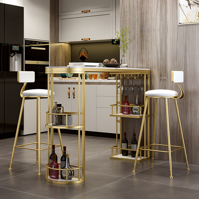 Glam Style 1/2/3 Pieces Bar Table Set Rectangle Stone Bar Table with Metal High Stools Clearhalo 'Bar Furniture' 'furn' 'furn_home_bar_bar_sets' 'Furniture' 'Home Bars & Bar Sets' 'home_bar_bar_sets' 'Kitchen & Dining Furniture' 5848185