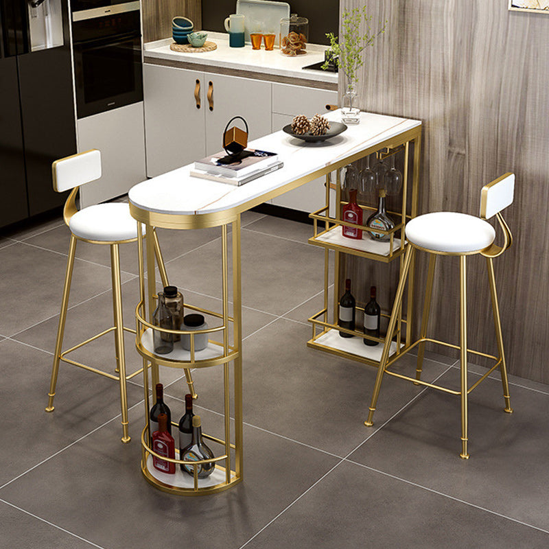 Glam Style 1/2/3 Pieces Bar Table Set Rectangle Stone Bar Table with Metal High Stools 3 Pieces: Table, 2 Gold Stools Clearhalo 'Bar Furniture' 'furn' 'furn_home_bar_bar_sets' 'Furniture' 'Home Bars & Bar Sets' 'home_bar_bar_sets' 'Kitchen & Dining Furniture' 5848187