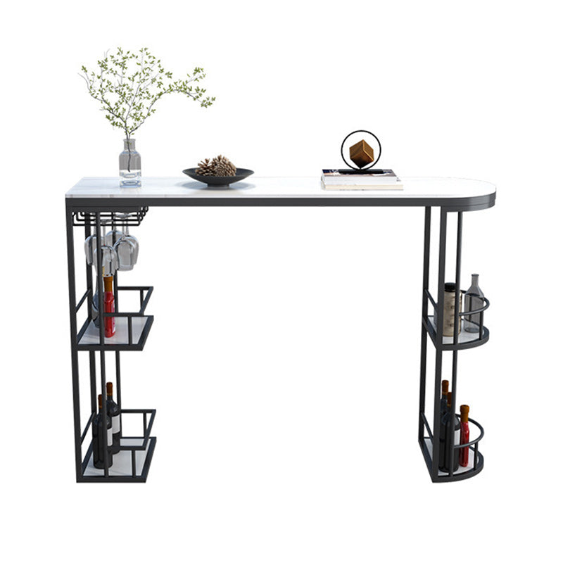 Glam Style 1/2/3 Pieces Bar Table Set Rectangle Stone Bar Table with Metal High Stools Matte White 71"L x 16"W Clearhalo 'Bar Furniture' 'furn' 'furn_home_bar_bar_sets' 'Furniture' 'Home Bars & Bar Sets' 'home_bar_bar_sets' 'Kitchen & Dining Furniture' 5848191