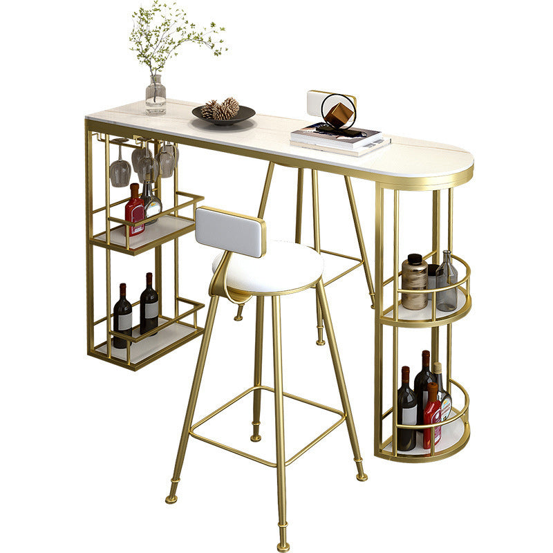 Glam Style 1/2/3 Pieces Bar Table Set Rectangle Stone Bar Table with Metal High Stools Clearhalo 'Bar Furniture' 'furn' 'furn_home_bar_bar_sets' 'Furniture' 'Home Bars & Bar Sets' 'home_bar_bar_sets' 'Kitchen & Dining Furniture' 5848192