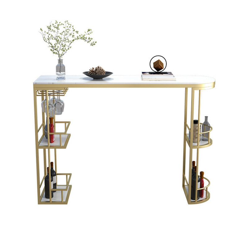 Glam Style 1/2/3 Pieces Bar Table Set Rectangle Stone Bar Table with Metal High Stools White 71"L x 16"W Clearhalo 'Bar Furniture' 'furn' 'furn_home_bar_bar_sets' 'Furniture' 'Home Bars & Bar Sets' 'home_bar_bar_sets' 'Kitchen & Dining Furniture' 5848193