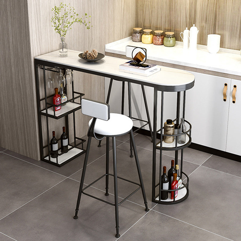 Glam Style 1/2/3 Pieces Bar Table Set Rectangle Stone Bar Table with Metal High Stools 2 Pieces: 1 Table, 4 Black Stools Clearhalo 'Bar Furniture' 'furn' 'furn_home_bar_bar_sets' 'Furniture' 'Home Bars & Bar Sets' 'home_bar_bar_sets' 'Kitchen & Dining Furniture' 5848197