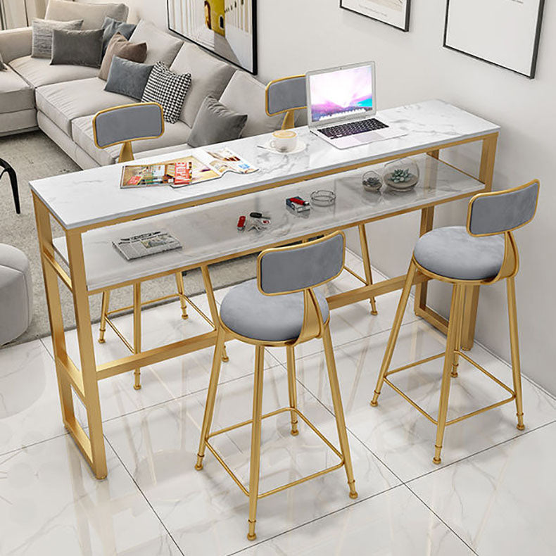 Glam Style 1/2/5 Pieces Faux Marble Bar Table Set Fixed Table Counter Set for Home Use 5 Pieces: Gold Table, 4 Gray Stools Clearhalo 'Bar Furniture' 'furn' 'furn_home_bar_bar_sets' 'Furniture' 'Home Bars & Bar Sets' 'home_bar_bar_sets' 'Kitchen & Dining Furniture' 5848237
