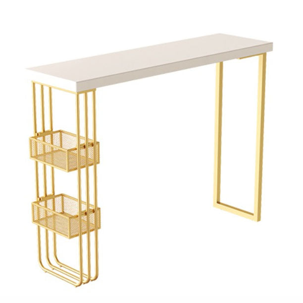 Glam Style 1/3 Pieces Bar Table Set Rectangle Stone Counter Table with Stools for Cafe White 79"L x 16"W Clearhalo 'Bar Furniture' 'furn' 'furn_home_bar_bar_sets' 'Furniture' 'Home Bars & Bar Sets' 'home_bar_bar_sets' 'Kitchen & Dining Furniture' 5848266