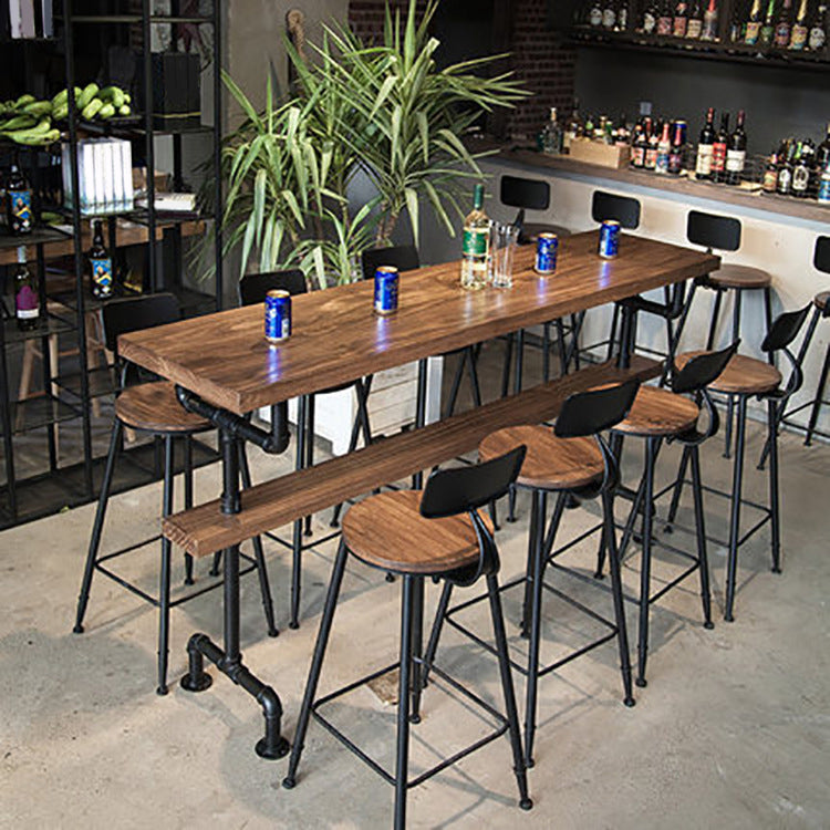 Industrial Rectangle Bar Height Table Solid Wood Trestle Counter Height Table 78.7"L x 15.7"W x 41.3"H Without Chairs Clearhalo 'Bar Furniture' 'Bar Tables' 'bar_tables' 'furn' 'furn_bar_tables' 'Furniture' 'Kitchen & Dining Furniture' 5848416